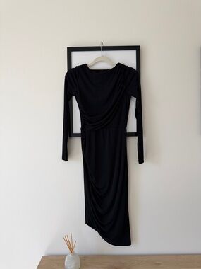 H&M Black Long Sleeve Draped Midi Dress